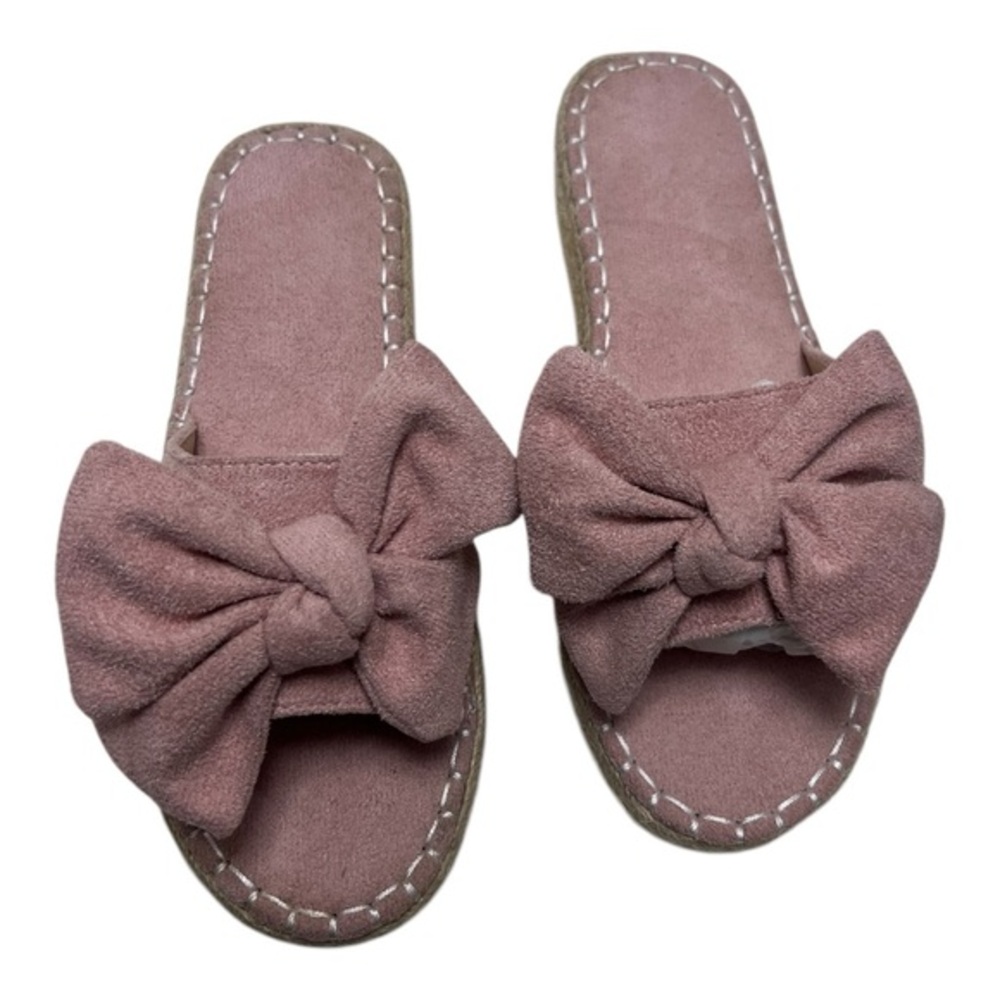 Womens Pink Espadrilles Plush Bow Tie Sandals Size 37( US 7)